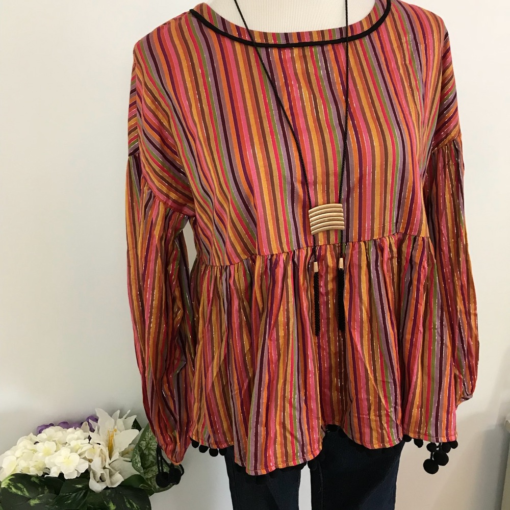 Amaryllis Red and Orange Pompom Tunic